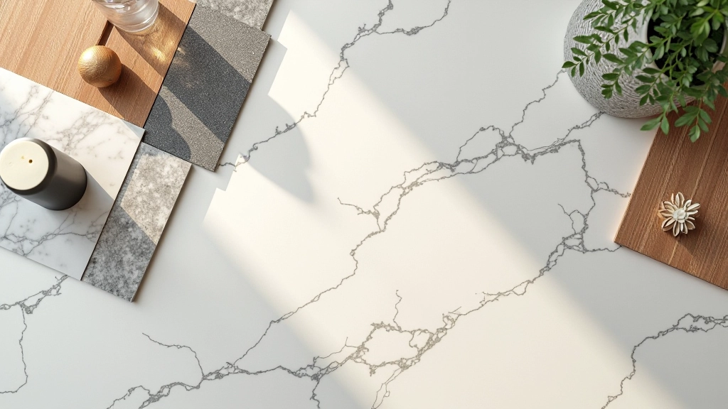 Selezione di materiali per cucina: marmo, legno, acciaio e piastrelle artigianali