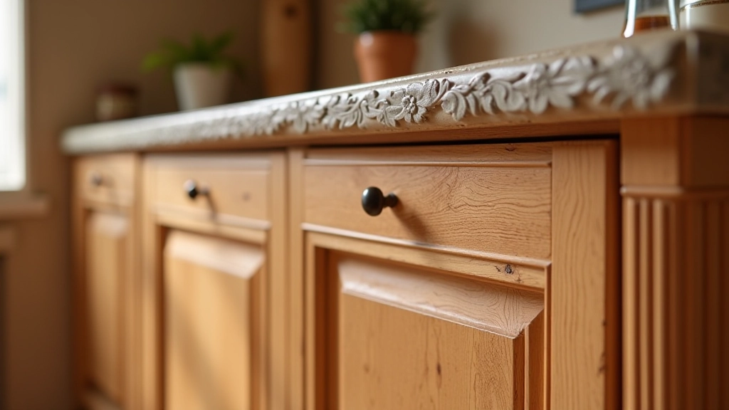 Dettagli artigianali di una cucina italiana con finiture personalizzate e legno naturale