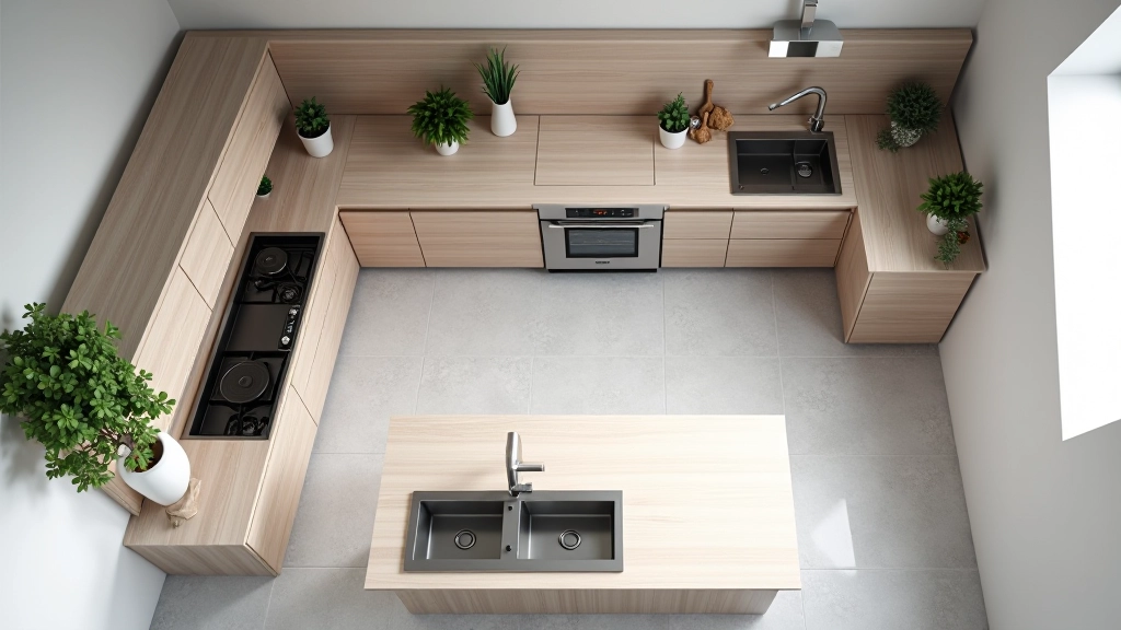 Layout funzionale di una cucina moderna con zona di lavoro ottimizzata
